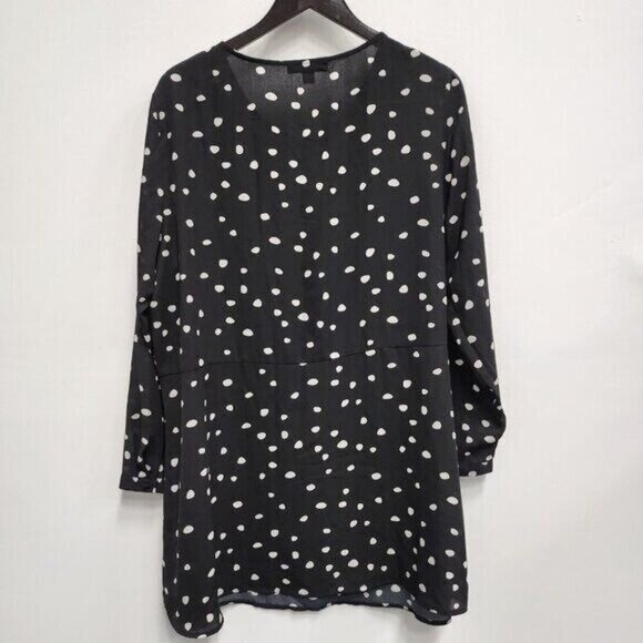 ELLOS Womens Tunic Top Size 18 Black White Polka Dot Keyhole Neck Long Sleeve - Picture 6 of 7